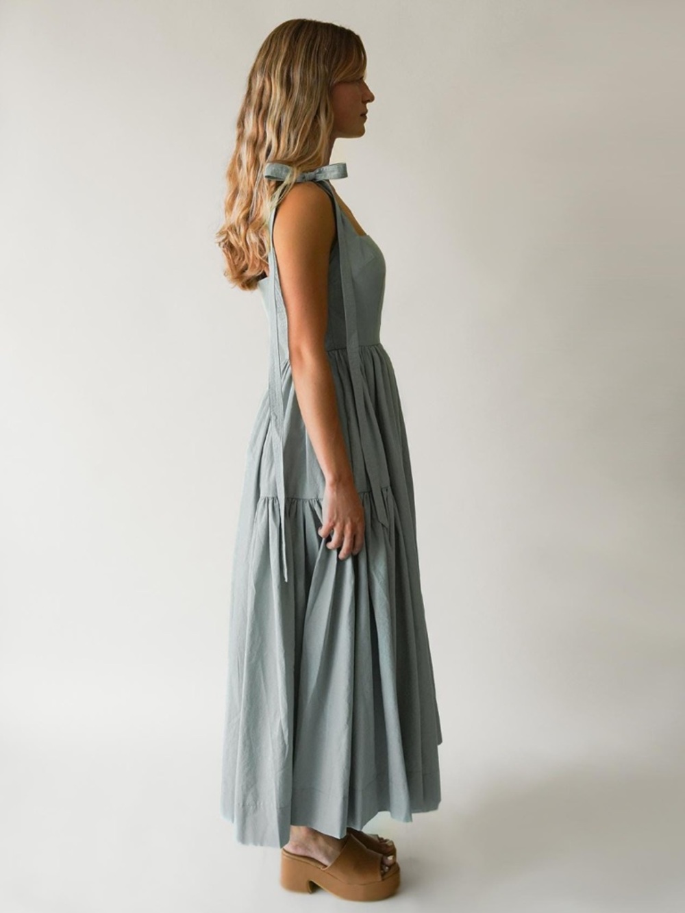 The Cozette Dress - Square-Neck Maxi Dress with Tie Straps in lightest blue. - Picture 11 of 14